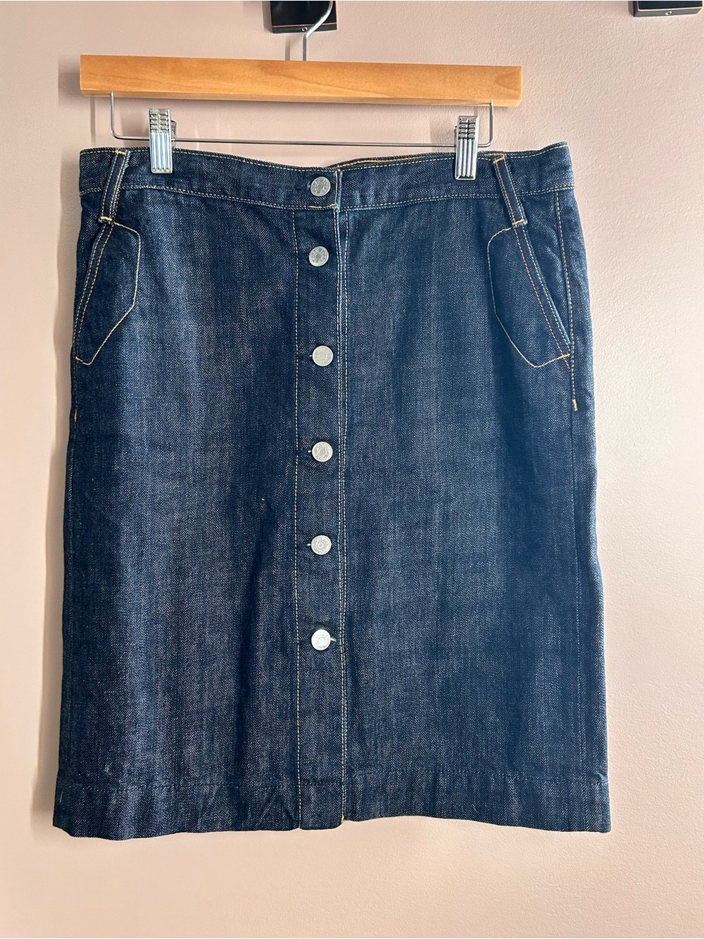 Classic Dark Blue Denim JCrew Button-Front Women’s Skirt- size 6
